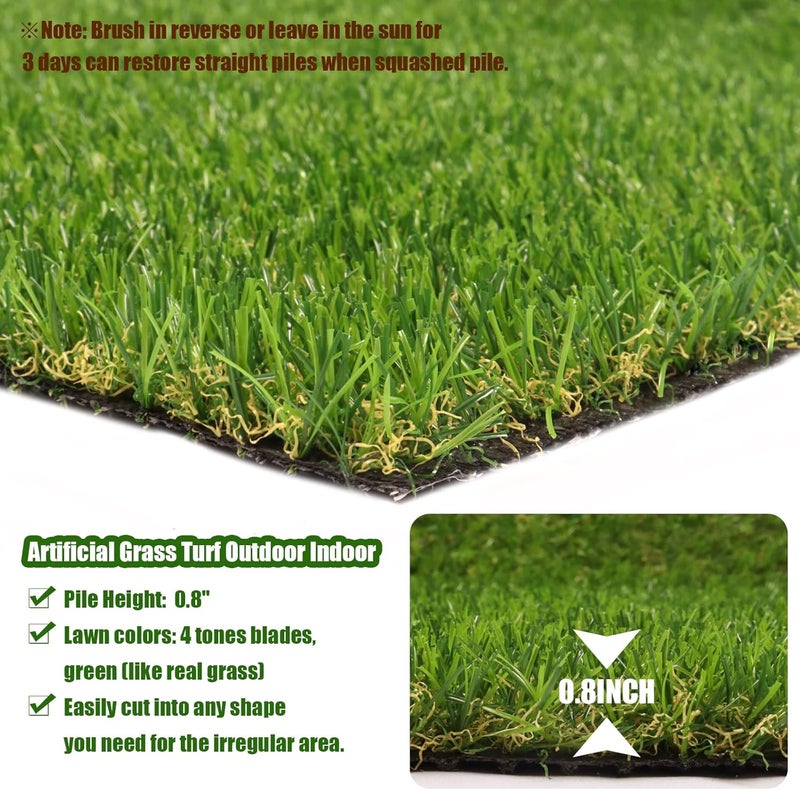 Heyroll Realistic Artificial Turf Grass, 4 FT X 6 FT Artificial Synthetic Fake Grass, 20MM Green Turf Rug Pet Dogs Lawn Mat with Drainage Holes for Indoor Outdoor Patio Garden Landscape/Custom Size - Image 2